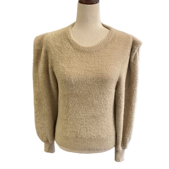 RONNY KOBO REVOLVE Carina Fuzzy Knit Top Eyelash Sweater Sand - Picture 2 of 15